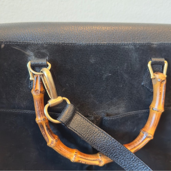 Authentic Vintage Gucci Diana Black Suede Bamboo Tote - Picture 8 of 16